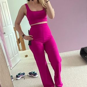 Lulu’s Only Tonight Hot Pink Two-Piece Wide-Leg Jumpsuit